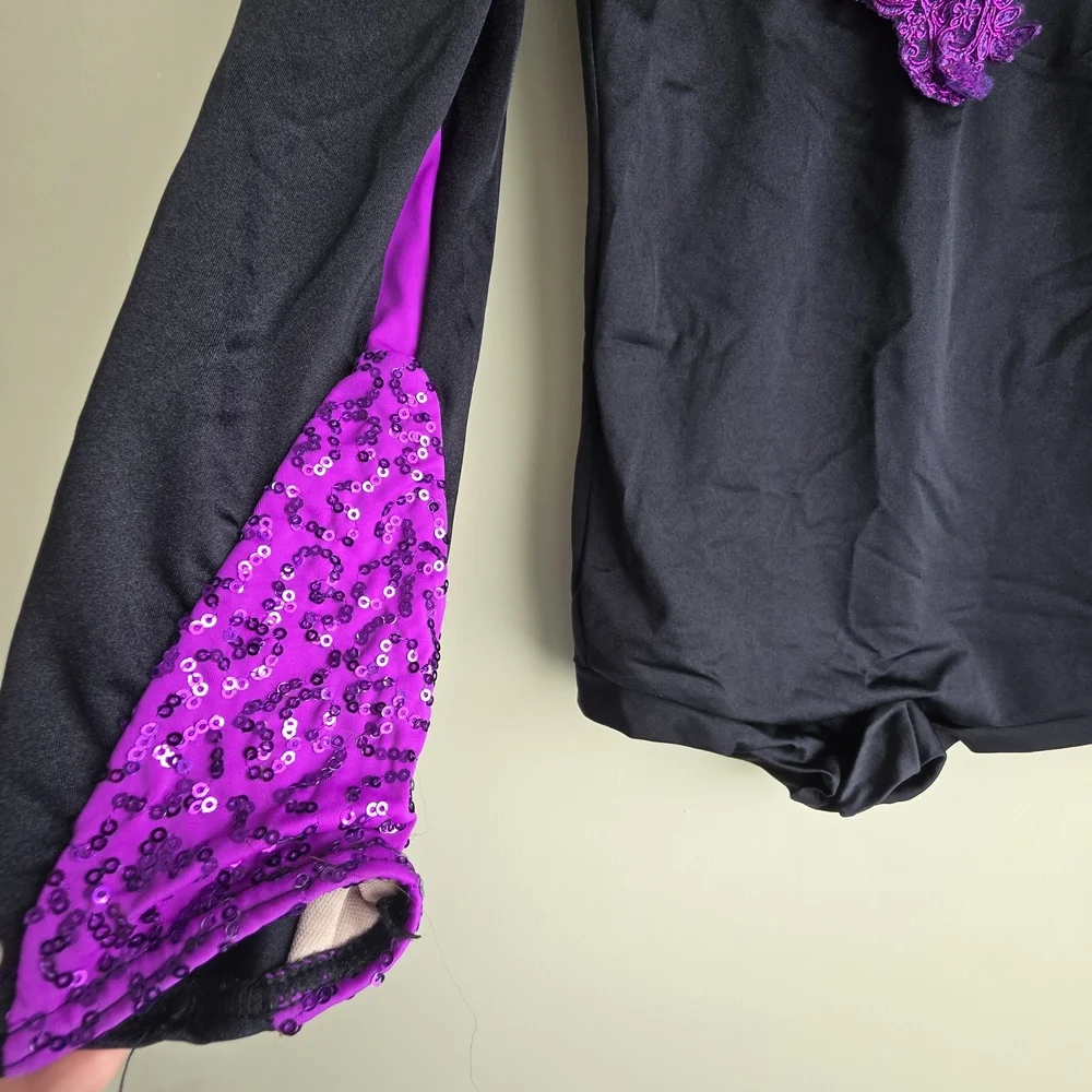 Weissman Black & Purple Sequin Lace Biketard Dance Costume - Size MC (10/12) - Picture 4 of 11